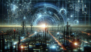 An HD image providing a futuristic vision of telecommunications within a virtual metaverse. The scene features advanced telecommunication infrastructures and networks seamlessly blending with the digital landscape of the metaverse. The image should give the viewer an impression of how the digitized world revolutionizes connectivity.