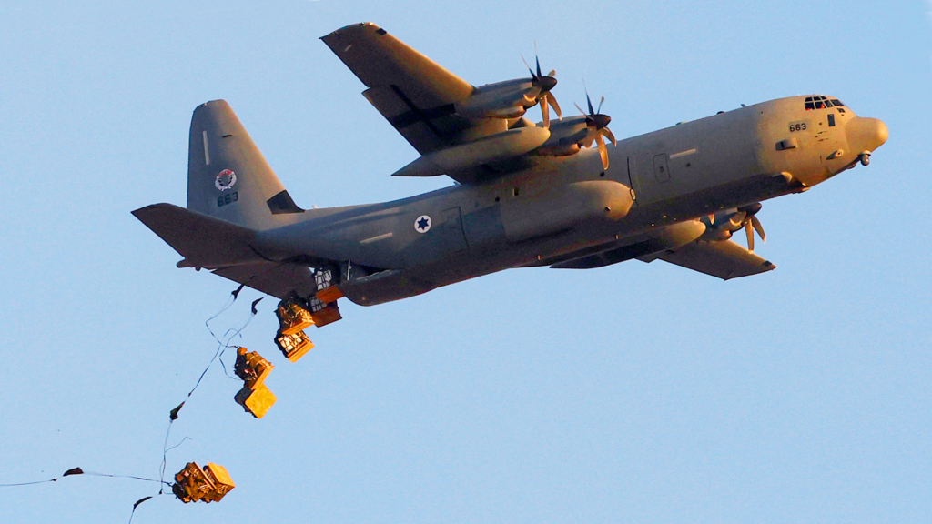 C-130 from the IAF dropping material via airdrop.